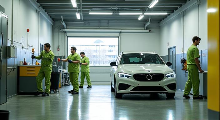 Photo du centre Éclat Auto Services à Lyon, avec techniciens au travail